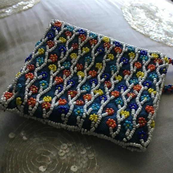 PIERRE URBACH Micro Crossbody Shoulder Bag Beaded Multi Colored Floral Pattern - Picture 4 of 7